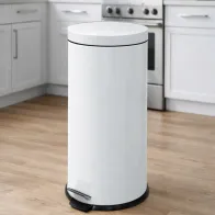 Weißer runder Treteimer, 30 Liter, Vorderansicht