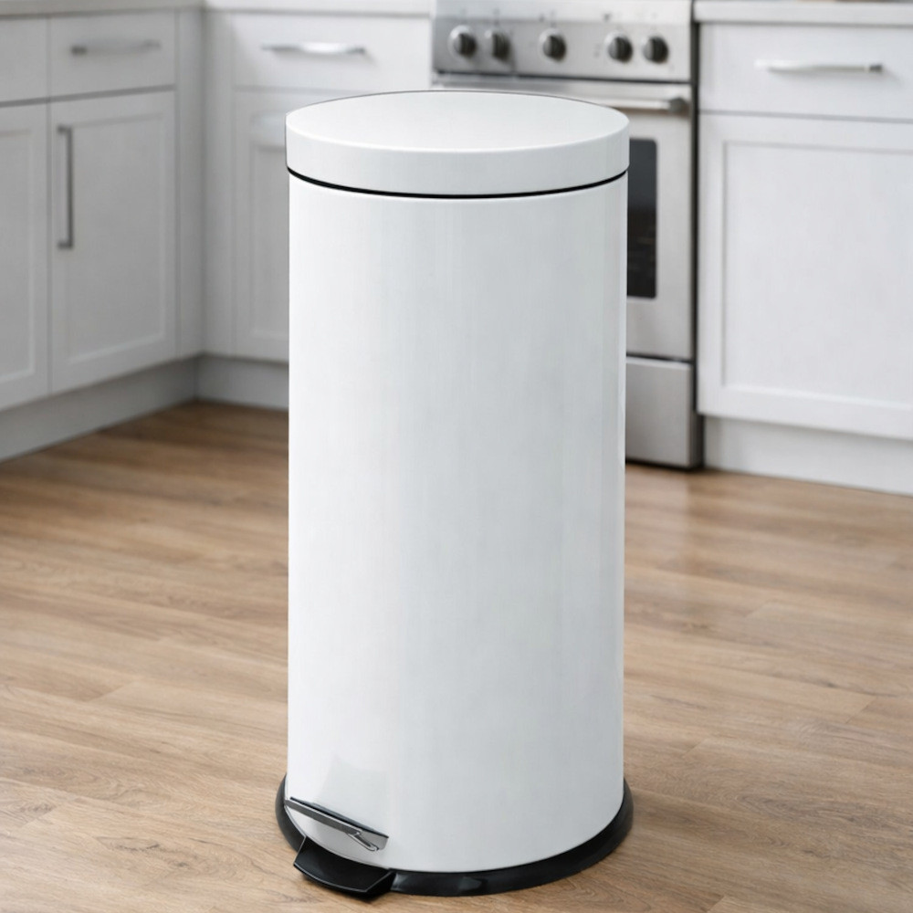 White round pedal bin, 30 litres, front view