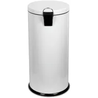 White 30-litre round pedal bin, front view