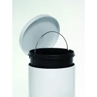 Round 30-litre white pedal bin, side view