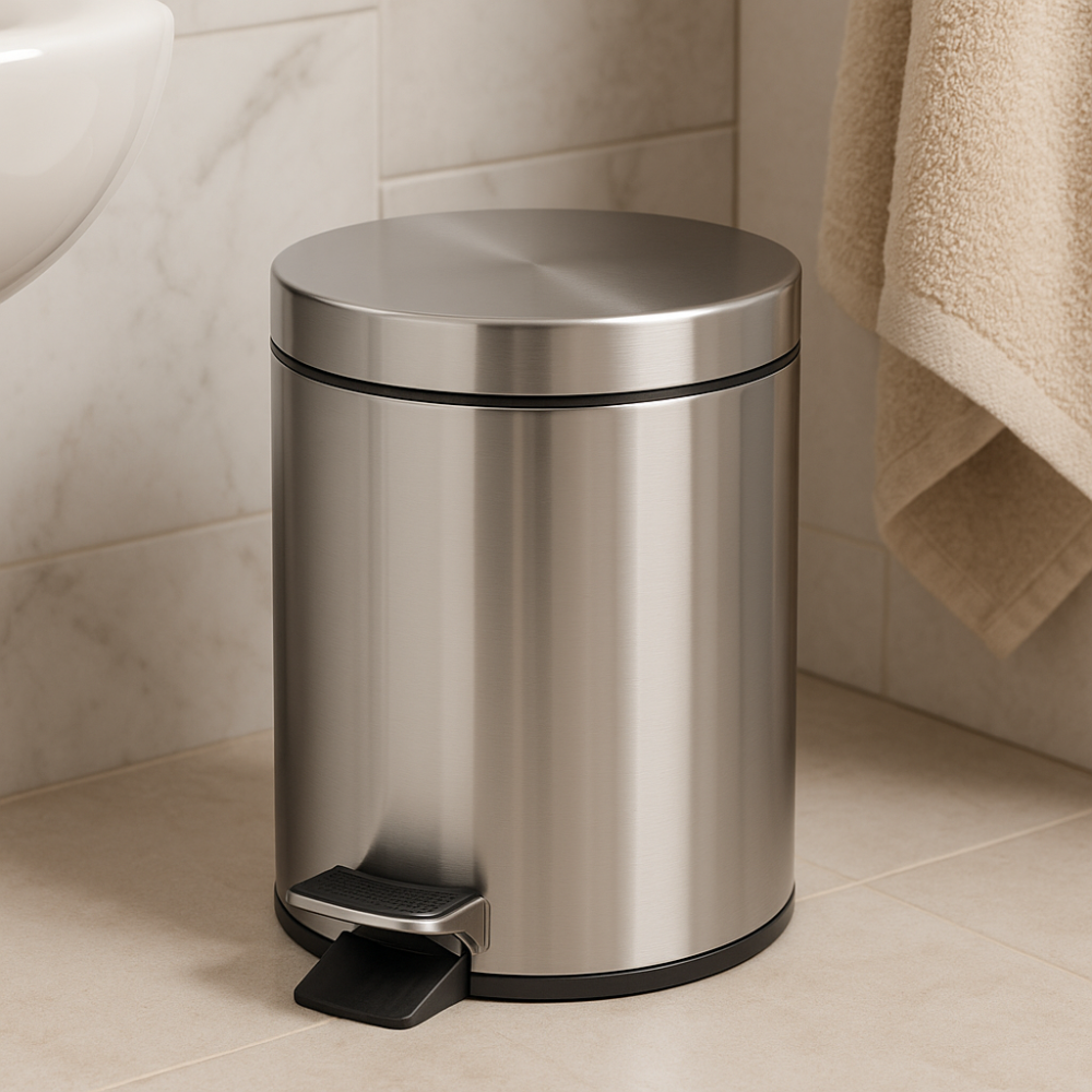 5-litre stainless steel pedal bin with removable plastic bucket