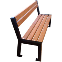 Bench with spruce wood backrest, 162 cm, black metal frame