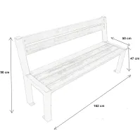 Spruce bench with wooden backrest and black metal frame