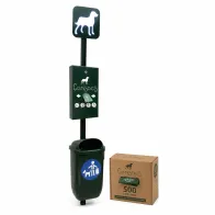 Green dog waste station with dispenser for 500 bags