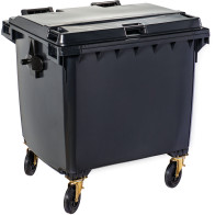 1100-litre black plastic wheeled bin