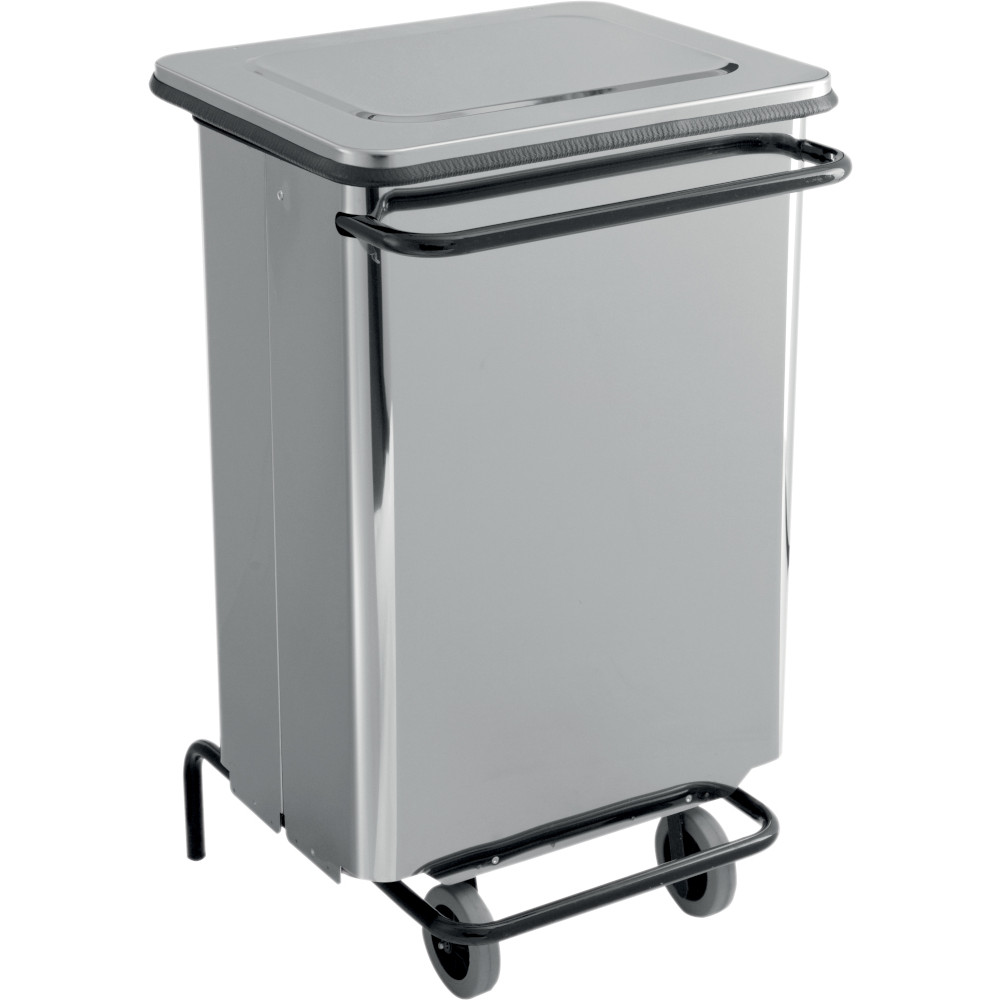 Mobile pedal container with removable door 70 litres shiny stainless steel Mobile pedal container with removable door 70 litres shiny stainless steel