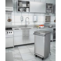 Mobile pedal container with removable door 110 litres shiny stainless steel